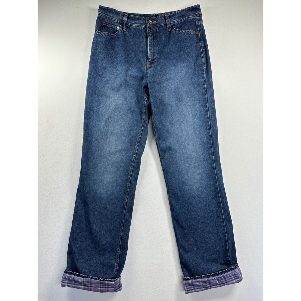 Vtg Eddie Bauer Flannel Lined Jeans Sz 10T Purple Plaid Natural Fit Straight Leg